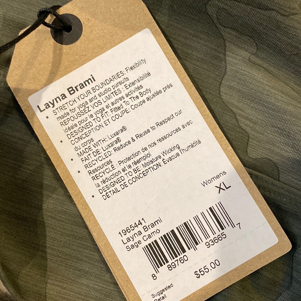 Prana Layna Brami Sage Green Camo Sports Bra Womens XL - Picture 3 of 5